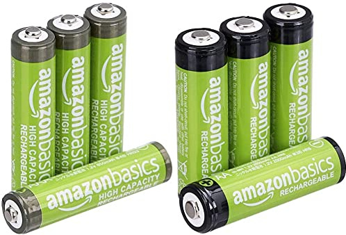 Amazon Basics AA Pre-Charged Rechargeable Batteries 2000 mAh [Pack of 4] - Outer Jacket May Vary & High Capacity AAA Pre-Charged Rechargeable Batteries 850 mAh[Pack of 4] - Outer Jacket May Vary