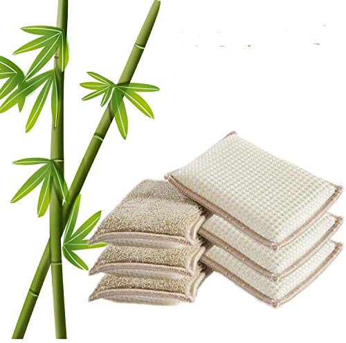 UKEENOR Natural Bamboo Sponges Kitchen Cleaning Sponges Dish Sponges Reusable Dish Washing Sponges Super Absorbent 6 Packs