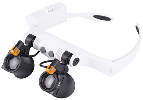 LED-Lupenleselupe mit Kopfhalterung und Austauschbarer Linse für Arbeiten in der Nähe Juwelier Lupe Craft, 3X, 4X, 5X, 6X, 7X, 10X