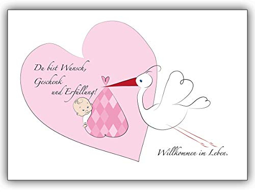 16x Süße Babykarte Mädchen Glückwunschkarte zur Geburt: Du bist Wunsch, Geschenk. • fröhliche Grusskarte, Geschenk-karte zur Geburt um der jungen Familie zu gratulieren geschäftlich & privat