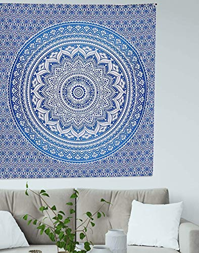 Popular Handicrafts Tapisserie Wandbehang Hippie Ombre Mandala Bohemian Hippie Psychedelic Design Indische Tapisserien Tagesdecke 76 x 101 cm Blau