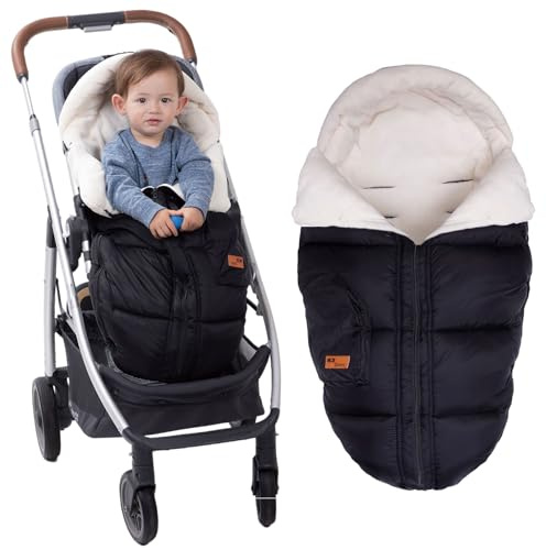 KZ Dotnz Stroller Footmuff, Stroller Cover for Winter, Front Panel Removeable Stroller Sleeping Bag, Adjustable Length Baby Stroller Blanket winter with Soft Hood, Fleece Lined Stroller Warmer Cover