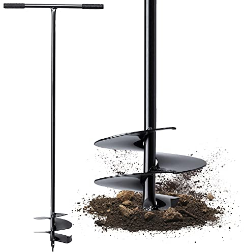 KADAX Handerdbohrer, Erdbohrer aus Metall, Erdlochbohrer, Pfahlbohrer, Pflanzbohrer, Pfostenbohrer für Garten, Pflanzen, Handbohrer, Spiralbohrer, Erdbohrgerät (200 mm)