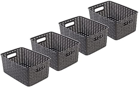 Kigima Hushållskorg i rottingstil rektangulär med handtag, Förvaringslådor för Förvaring, Set om 4, 10 l, 33 x 23,8 x 15,5 cm