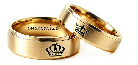 Hsumonre Roi Reine Gravé Couple Anneaux Couronne De Promesse Assortie Bague De Promesse Mariage Anniversaire Saint Valentin En Acier Inoxydable Argent Une Paire