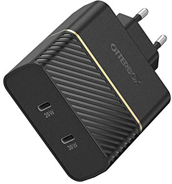 Otterbox EU Chargeur Mural 2 Ports, 50W, USB-C PD 30W GaN + USB-C PD 20W, Fast Charger pour Smartphone et Tablette, Testé Contre Les Chutes, Robuste, Ultra Durable, Noir