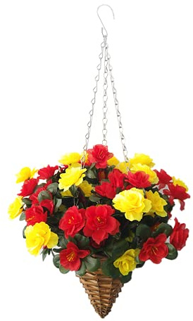 Wicker Cone Hand-woven Basket For DIY Artificial Big Red And Yellow Azalea Flowers Silk Azalea Chain Hanging Home And Outdoor Decoration