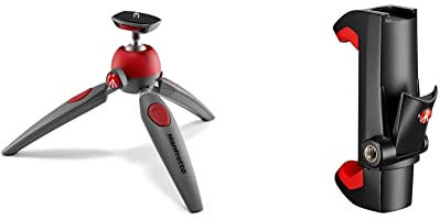 Manfrotto MTPIXIEVO-RD Treppiedi da Tavolo a 2 Sezioni, Rosso & Mcpixi Attacco Universale Per Smartphone, Versione Pro, Nero, ‎3.9 x 9.3 x 14.7 cm; 41 grammi