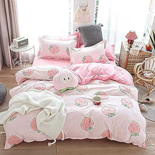 Set copripiumino rosa pesca kawaii set di biancheria da letto ragazza bella pesca coperta carino frutta trapunta copertina tropicale pianta biancheria da letto reversibile morbida biancheria da letto