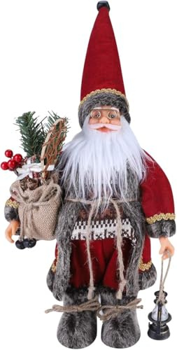 ITODA 30cm Standing Santa Handcraft Father Christmas Figure Xmas Old Man with Plush Beard Mini Christmas Workshop Decoration Ornament Figure Decorative for Fireplace Bookcase Dining Table Shop Window