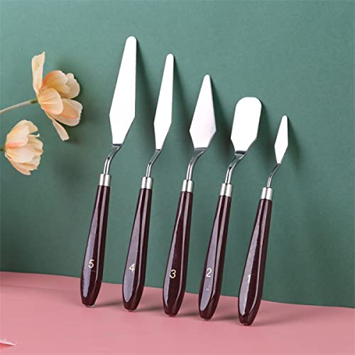 5 PCS Palette Knife Painting Stainless Steel Spatula, Stainless Steel Spatula Palette Knife Oil Painting Accessories Color Mixing Set for Oil, Canvas, Acrylic Painting