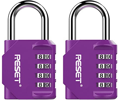 RESET-060 4 Digit Combination Padlock, Outdoor Lock, Indoor Padlock, Ideal for School Locker, Gym Locker, Fence, Gate, Hasp, Shed, Toolbox, Purple, 2 Pack