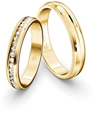 JC Trauringe Gold 333 Gold Paarpreis Poliert I Partnerringe Gelbgold mit Gravur in edler Schatulle I 2 Hochzeitsringe Herrenring ohne & Damenring mit Zirkoniasteine I ICT40
