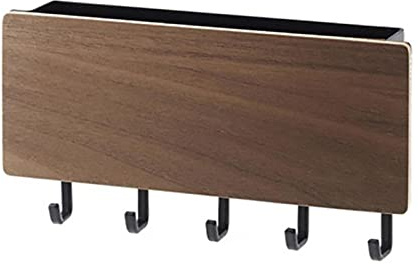 MISNODE Schlüssel- und Briefhalter für Wand, Schlüsselaufhänger für Wand mit Regal Holz Wandregal mit 5 Haken, hängendes Schlüsselbrett für Küche und Eingangsdekoration, Kaffee