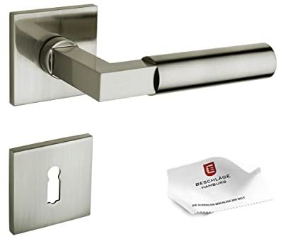 Beschläge Hamburg Türgriffe Türbeschlag BAUHAUS PRIME 44ZAMAK MMN BB - Türklinken mit runden Buntbart Rosetten für Zimmertüren - ürdrücker für Innentüren, 52x52x5 mm in matt vernickelt