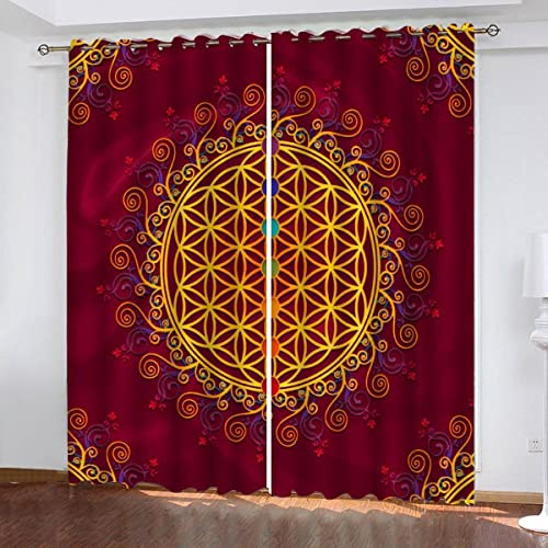JIARAO Vorhänge mit Ösen 2er Set Blickdichte Vorhänge Blume des Lebens Abdunkelnd Schallschutz Vorhang Polyester 3D Rot Gelb Home Dekoration Gardinen Isolierend Gardinen Lang