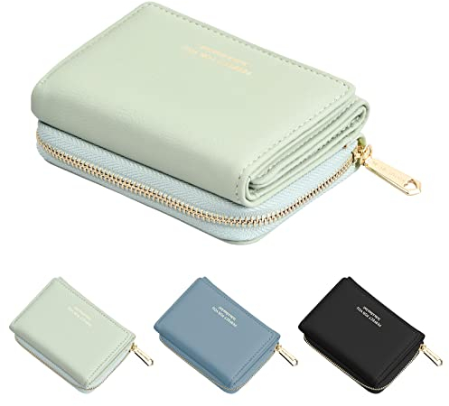 Laughhe Geldbeutel Damn, Mini Geldbörse Damen Leder Portemonnaie Klein und im Kurzformat, Kleine Brieftasche Geldtasche Damengeldbörsen mit vielen Fächern für Frauen Mädchen (Grün)