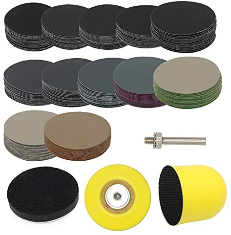 VIBRATITE 184 Stück Schleifscheiben 50mm Klett Nass Trocken Schleifpapier | Siliziumkarbid, Körnung 60-10000, 1/4 Zoll Schaft, Schleifblock Inklusive, Detail-Polieren, für Holz, Metall, Glas, Schmuck