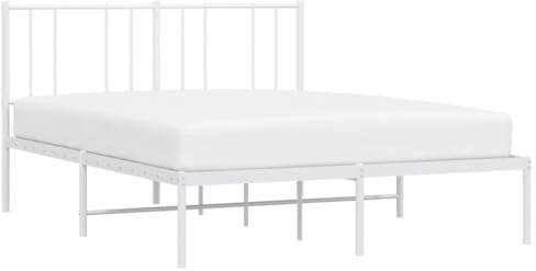 vidaXL Bettgestell, Bettrahmen mit Kopfteil Lattenrost, Metallbett Bett für Schlafzimmer, Doppelbett Gästebett, Metall Weiß 140x200cm