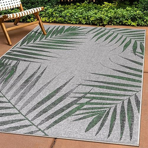 Carpettex Outdoor Teppich Wetterfest 80x250 cm Läufer, Sisal Optik, Grün - Ideal für Balkon, Garten, Terrasse, als Küchenläufer - In&Out Teppich Waschbar, Flachgewebe, Pflegeleicht, Palmen Design