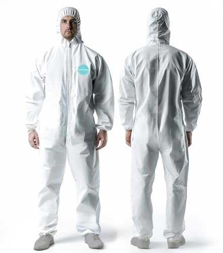 Andes Safety Hazmat Suits, Heavy Duty Full Body Disposable Paint Suits, Coveralls with Hood, Elastic Wrists and Ankles (XXL)