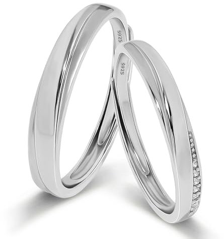 Meissa 2er-Set Paar-Ringe für Herren und Damen, 925 Sterling Silber Breite Eheringe größenverstellbare Versprechensringe passendes Paar-Ring-Set, Set aus zwei Ringen