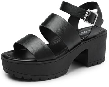 DREAM PAIRS Platform Heels for Women Lightweight Chunky Open Toe Stylish Comfortable Fisherman Sandals with Adjustable Ankle Strap,Size 7.5,Black,SDHS2429W