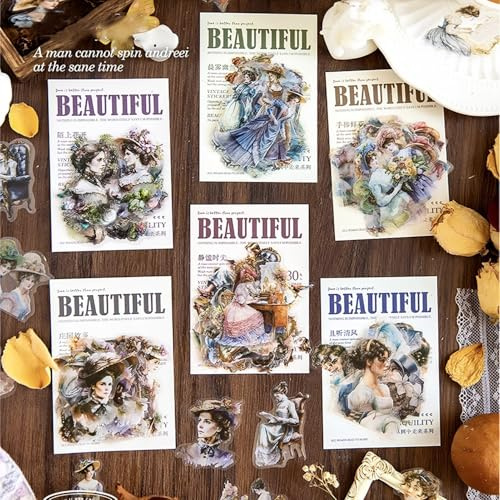 Scrapbook Zubehör Stickers Set 180Pcs,Sticker PET Retro Zeichen Scrapbooking Vintage Sticker Aufkleber Deko für Bullet Journal,Hochzeit,Fotoalbum,Kalender,Painting