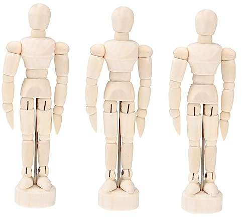 NUOBESTY 3St Gelenkpuppe holzfiguren holzdeko DIY-Puppen Schaufensterpuppe Modell aus Holz Zeichnungsmodell ganzer Körper Marionette Handmodell schmücken Hölzern 13.5 cm