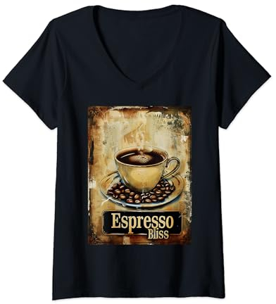 Femme Espresso Bliss Tasse à café vintage aquarelle Barista T-Shirt avec Col en V
