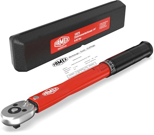 FAMEX 10878 Drehmomentschlüssel 1/4 Zoll (6,3mm)-Antrieb 5-30 Nm - für Messung in beiden Drehrichtungen - Fahrrad E-Bike Auto Feinmechanik, geprüft, klein