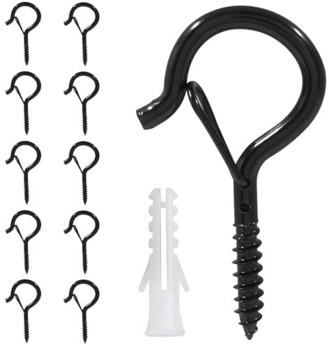 Lot de 10 Crochets à Vis, Piton à Visser Noir,Crochets à Visser en Acier Inoxydable,Avec Boucle de Sécurité Crochet de Plafond Bois,pour Extérieur, Jardin, Plantes, Mangeoires à Oiseaux, Lanternes