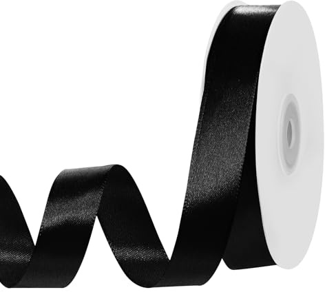 woric 50m Satinband Schwarz, 20mm Geschenkband Schwarz Schleifenband Dekoband Stoffband für Geschenkverpackung Halloween Deko Hochzeit Geburtstag Party Trauer