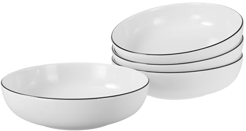 Creatable, 22558 Allround Black Line 4-Piece Crockery Set, Poke Bowl Set Made of Porcelain, Dishwasher and Microwave Safe