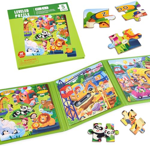 ASTARON Magnetische Puzzle für Kinder 25-30-42 Teile Zoo Kinderpuzzle ab 3 Jahre, Beschäftigung für Kinder im Autofahrt Flugzeug, Kindergeburtstag Geschenke