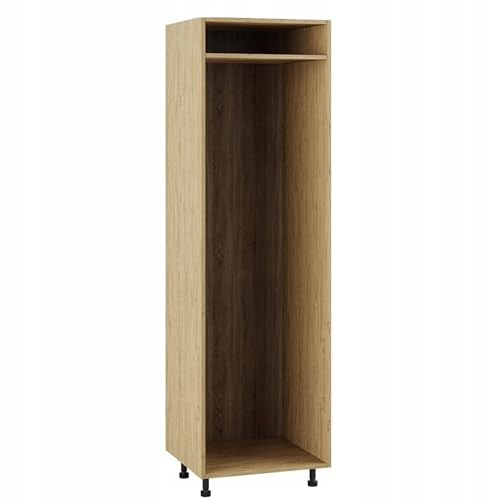 Unterschrank 60/207 für Kühlschrankeinbau - 196,6 cm - mit Höhenverstellung - Soft-Close - 18 mm Möbelplatte - ohne Arbeitsplatte, Sockelleiste und Front - ideal für mittelgroße Küchen - Steineiche