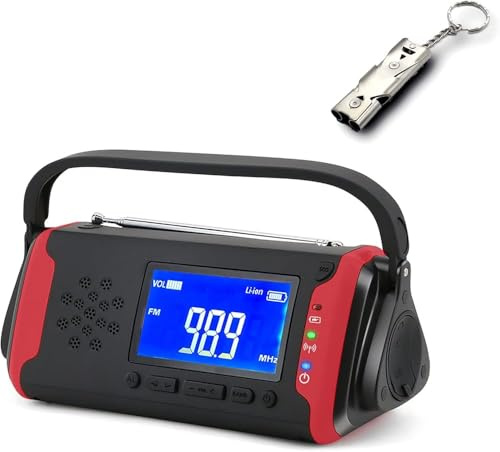 4000mAh Emergency Weather Radio, Wind Up Solar Radio Hand Crank Phone Charger With Distress Whistle LED Flashlight SOS Alarm Emergency Use