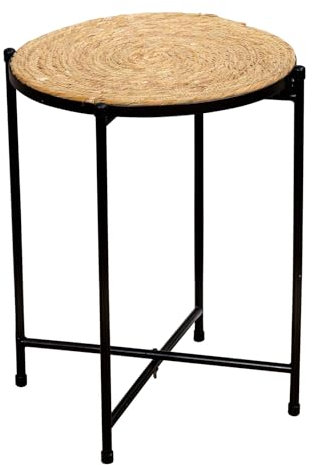 levandeo Beistelltisch H45cm Schilf Metall Schwarz Natur Ablage Couchtisch Sofatisch Deko Wohndeko Nachttisch