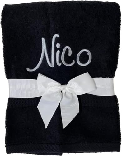 KIDDI-MEDIA Handtuch mit personalisierter Bestickung wie z.B. Name/Verschiedene Größen und Farben | 500 g/m² | 100% Baumwolle Frottier (Schwarz, 30 x 50 cm)