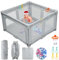 FUNKICHEN Parque Infantil Bebe 127×127 cm Plegable y Fácil de Instalar con Alfombrilla Suave Gris Parque de Bebé Corralito Bebé Malla Visible con 50 Pelotas y Cesta 6 Agarraderas, 1 Cesta