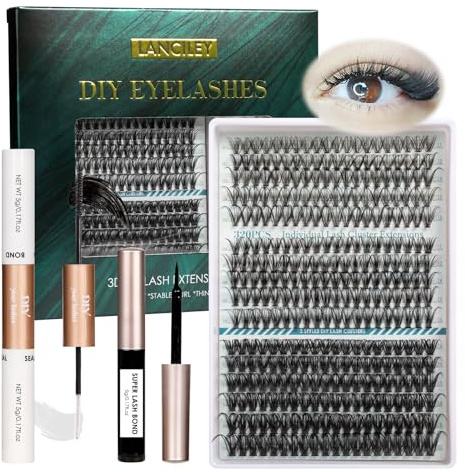 Wimpern Extensions Set 320PCS 11-20MM 30D+40D+60D DIY Lash Extension Set NatüRlich D Curl KüNstliche Wimpern Fluffy Cluster Lashes Super Hold Bindung Und Dichtung & Sekundenkleber & Pinzette-3