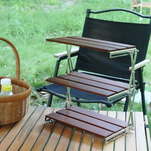 ZbOLi Tavolo da Campeggio all'aperto a 3 Strati, ripiano Pieghevole Portatile Multifunzione, scaffale organizzativo da Tavolo in Legno Naturale, Leggero, per Campeggio, Feste all'aperto, Picnic Brown
