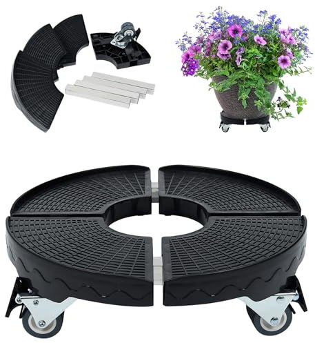 XINZI Flexibler Pflanzenroller Rollbrett für Pflanzen, 39-52 cm Blumenroller für Innen und Außen, Stabile Transporthilfe mit 360° Schwenkbaren Rollen, Tragfähigkeit bis 300 kg, Schwarz