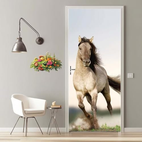 Türtapete Selbstklebend 77X200 cm Türaufkleber 3D Türfolie Selbstklebend Tier Pferd Klebefolie Tür Türposter Tür Folie PVC Wasserfest Wandbild für Schlafzimmer Wohnzimmer Tür Dekoration Tapete -MT139