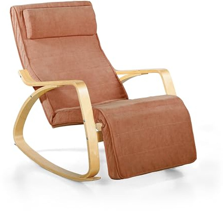 Brigros WeHome - Sedia A Dondolo Swing Amor Con Braccioli In Legno, Rocking Chair, Poltrona A Dondolo Con Poggiapiedi Regolabile, Poltrona Salotto, Poltrona Camera Da Letto (Tessuto, Mattone)
