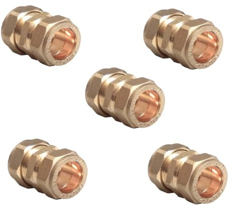 TC 15mm Brass Straight Compression Coupling Connector Fitting for Copper Pipe Pack of 5