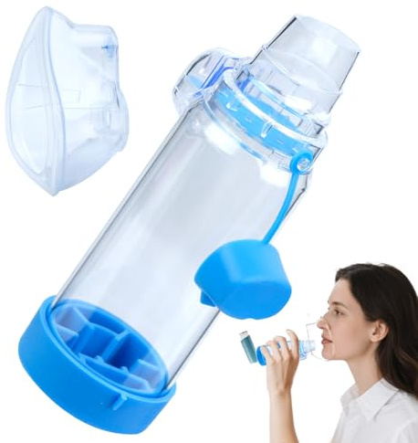 Inhaler Spacer for Adults Nessi OTC Spacer, FSA HSA Eligible, Spacer for Inhaler with Liquid Silicone Mask (Blue/Adult)