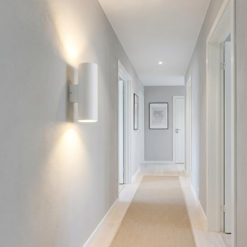 Alpinaluz Up & Down Wandleuchte mit 2x GU10 Fassung, Zylindrisches Metall-Design, Innenwandleuchte für Flur, Schlafzimmer und Wohnzimmer, IP20 (Weiß)