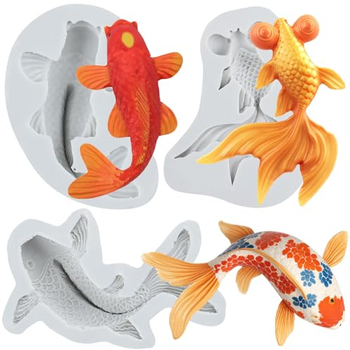 Sijiangmold Koi Fisch Silikonformen Goldfisch Fondantform Karpfen Süßigkeitenformen Für Kuchendekoration Schokolade Cupcake Topper Süßigkeiten Polymer Ton Blütenpaste 3er Set