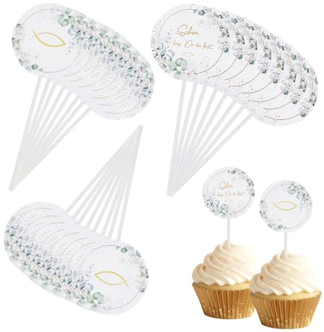 KEQAR 24 Stück Cupcake Dekoration Einsätze, Personalisierte Muffin Toppers, Baby Taufe Kommunion Kuchen Toppers, Party Jungen Mädchen Geschenke